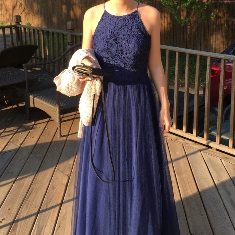 Aidan Mattox Navy Blue Prom Dress